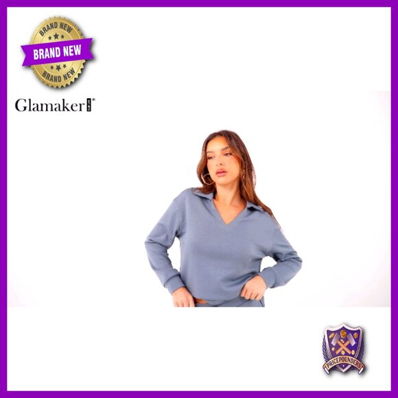 Long Sleeve Polo Top Wide Leg Pants Matching Set Casual Lounge Sweatsuit - Picture 7 of 7